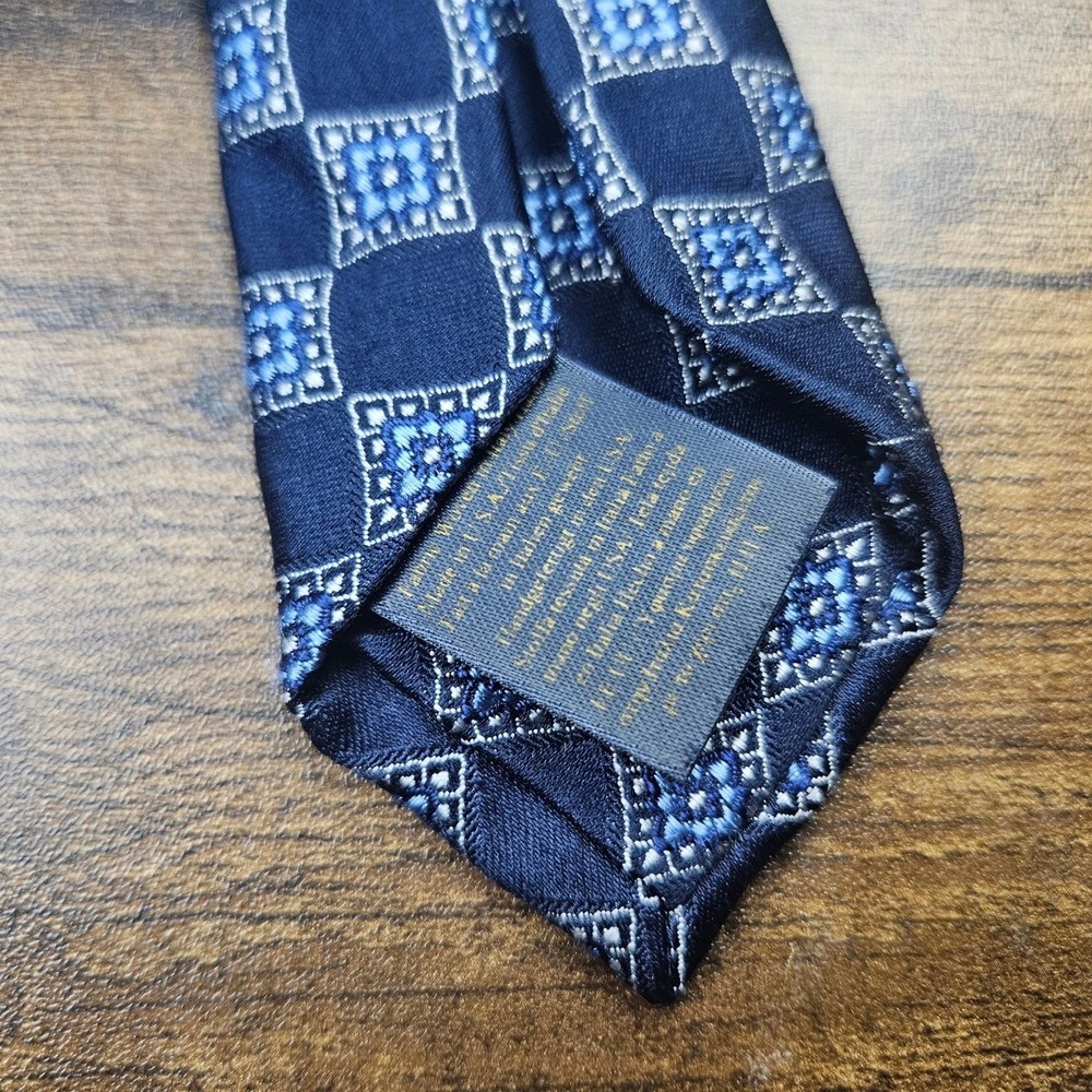 Brooks Brothers Golden Fleece Silk Tie Blue Geometric Pattern Men's Seven Folds - Picture 3 of 8